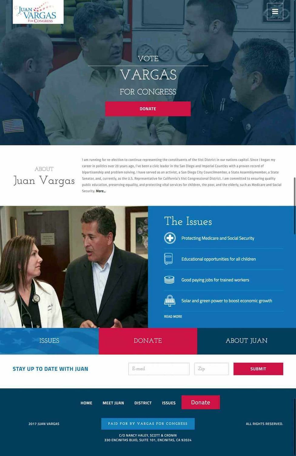 Juan Vargas for Congress website design
